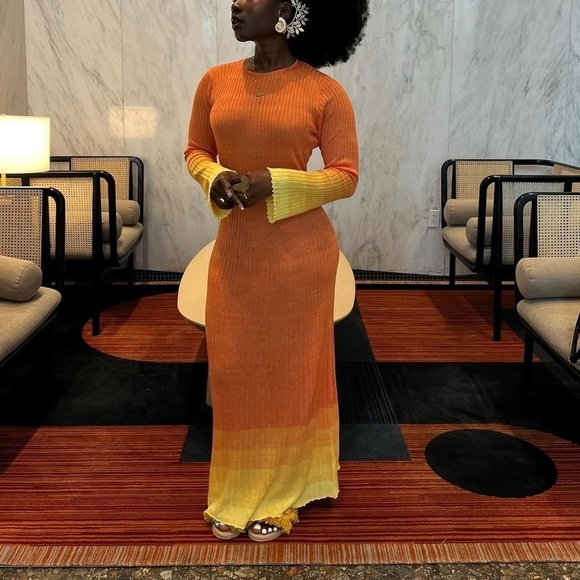 Women's Long Sleeve Open Back Maxi Dress - Future Collective Orange Ombre - Picture 11 of 14